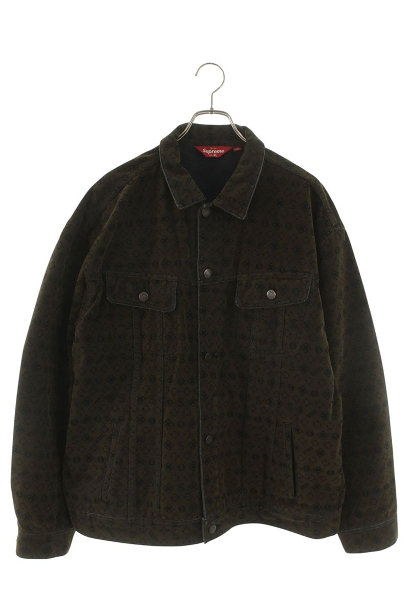 SUPREME 24AW Flocked Logo Denim Trucker Jacket Green Size XL