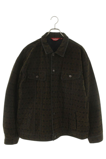SUPREME 24AW Flocked Logo Denim Trucker Jacket Green Size XL