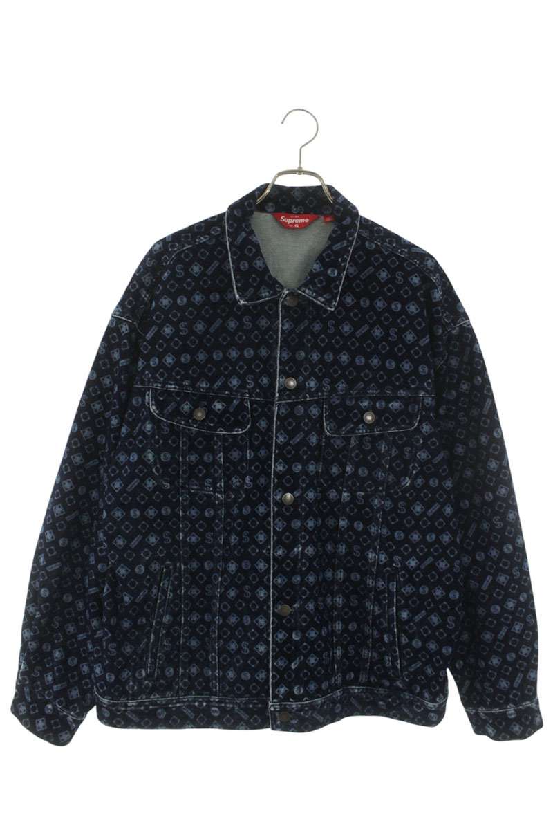 SUPREME 24AW Flocked Logo Denim Trucker Jacket Blue Size XL