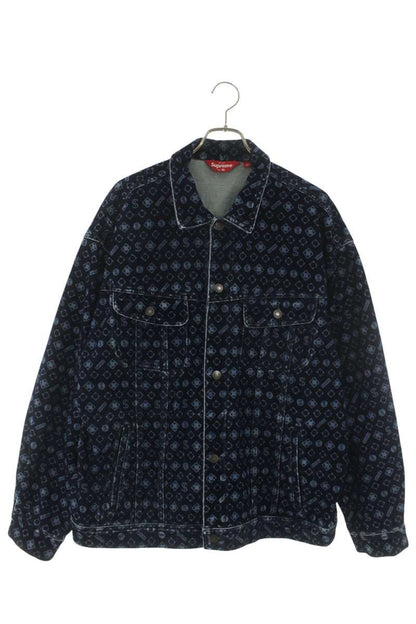 SUPREME 24AW Flocked Logo Denim Trucker Jacket Blue Size XL