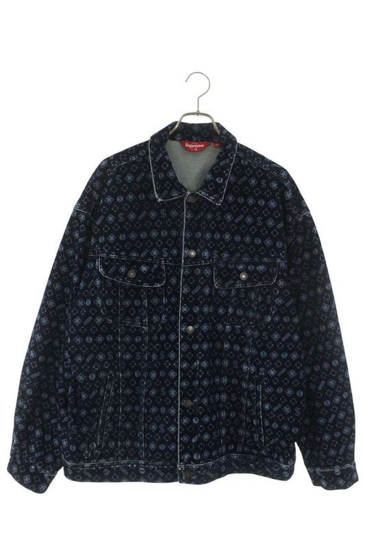 SUPREME 24AW Flocked Logo Denim Trucker Jacket Blue Size XL
