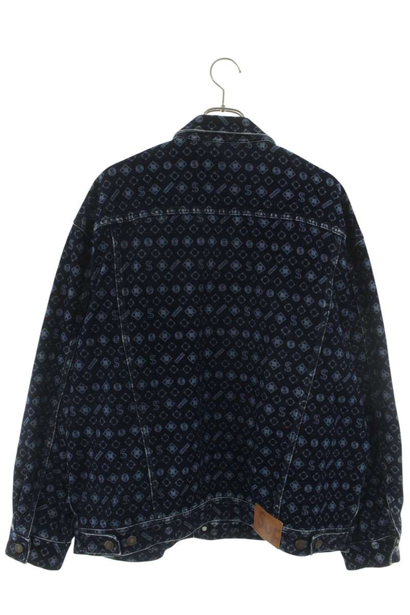 SUPREME 24AW Flocked Logo Denim Trucker Jacket Blue Size XL