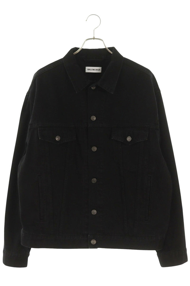BALENCIAGA Rhinestone Back Logo Denim Jacket Black Size XL