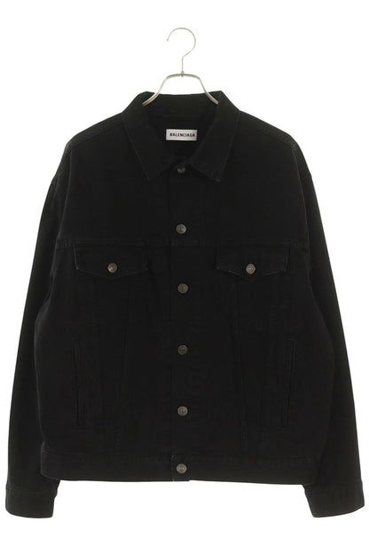 BALENCIAGA Rhinestone Back Logo Denim Jacket Black Size XL