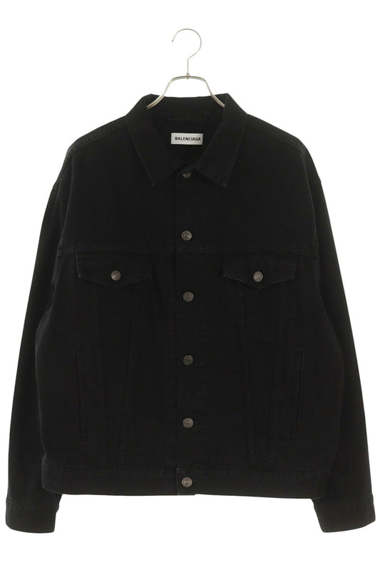 BALENCIAGA Rhinestone Back Logo Denim Jacket Black Size XL