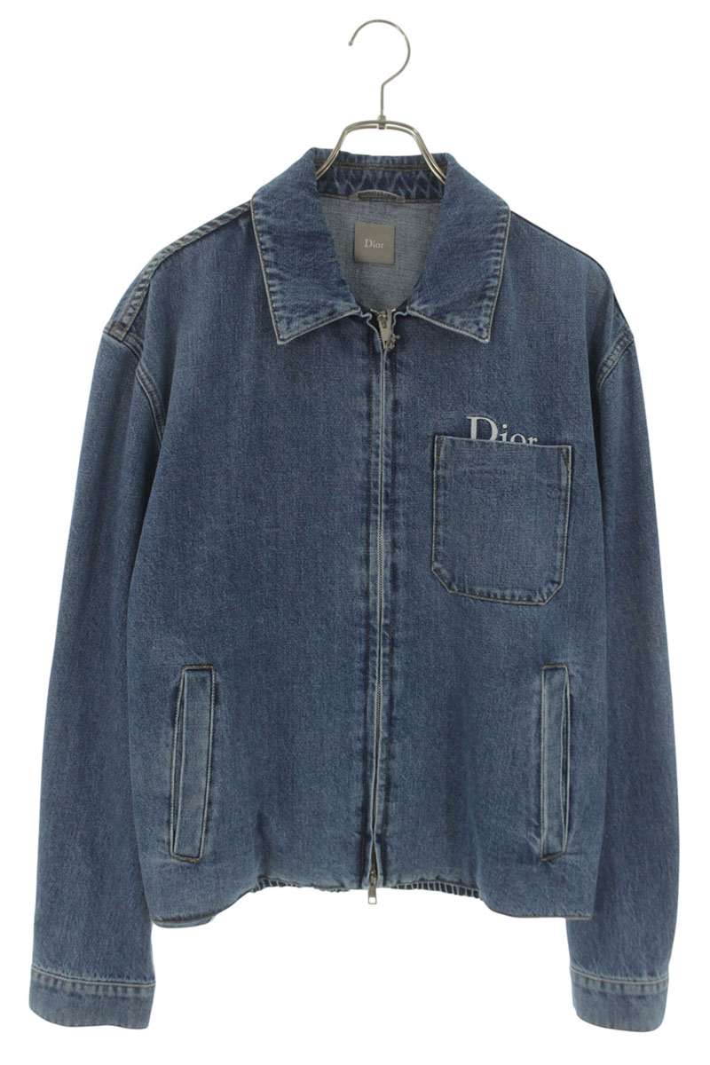 DIOR 26SS Logo Embroidered Zip-Up Denim Jacket Indigo Size M