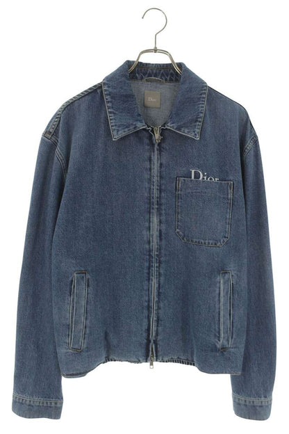 DIOR 26SS Logo Embroidered Zip-Up Denim Jacket Indigo Size M