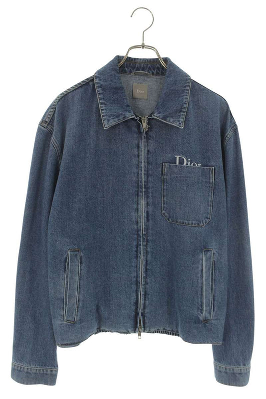 DIOR 26SS Logo Embroidered Zip-Up Denim Jacket Indigo Size M