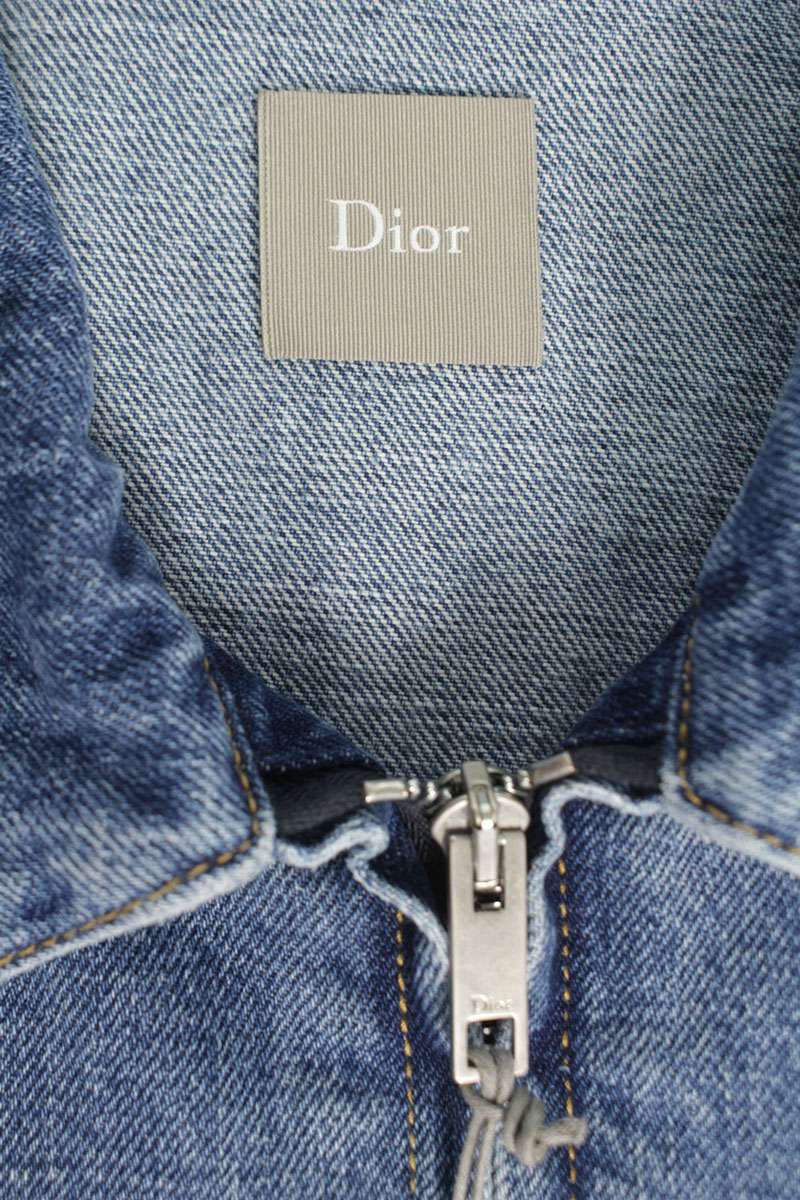DIOR 26SS Logo Embroidered Zip-Up Denim Jacket Indigo Size M