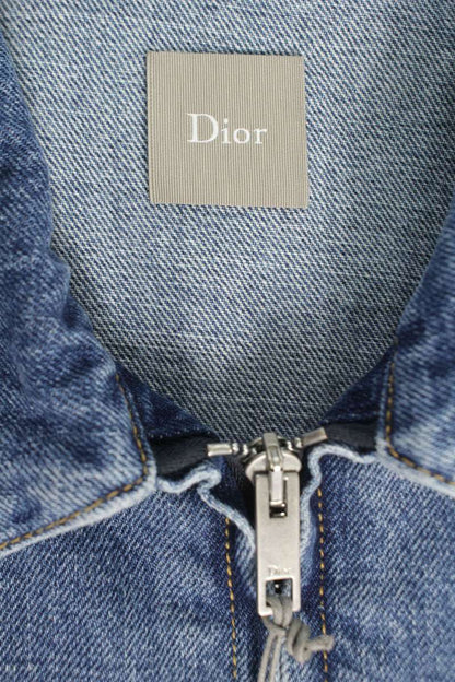 DIOR 26SS Logo Embroidered Zip-Up Denim Jacket Indigo Size M
