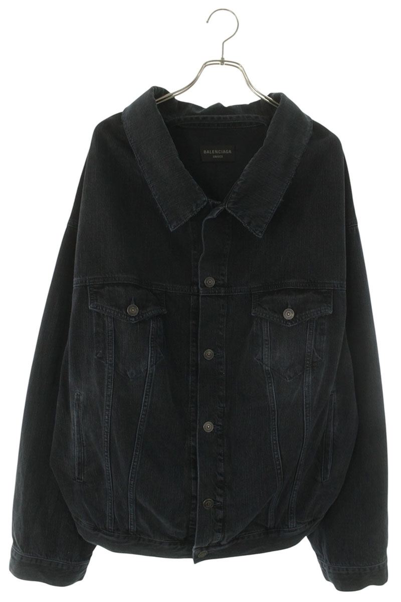 BALENCIAGA Off-Shoulder Distressed Denim Jacket Black Size L