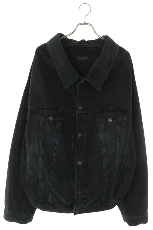 BALENCIAGA Off-Shoulder Distressed Denim Jacket Black Size L