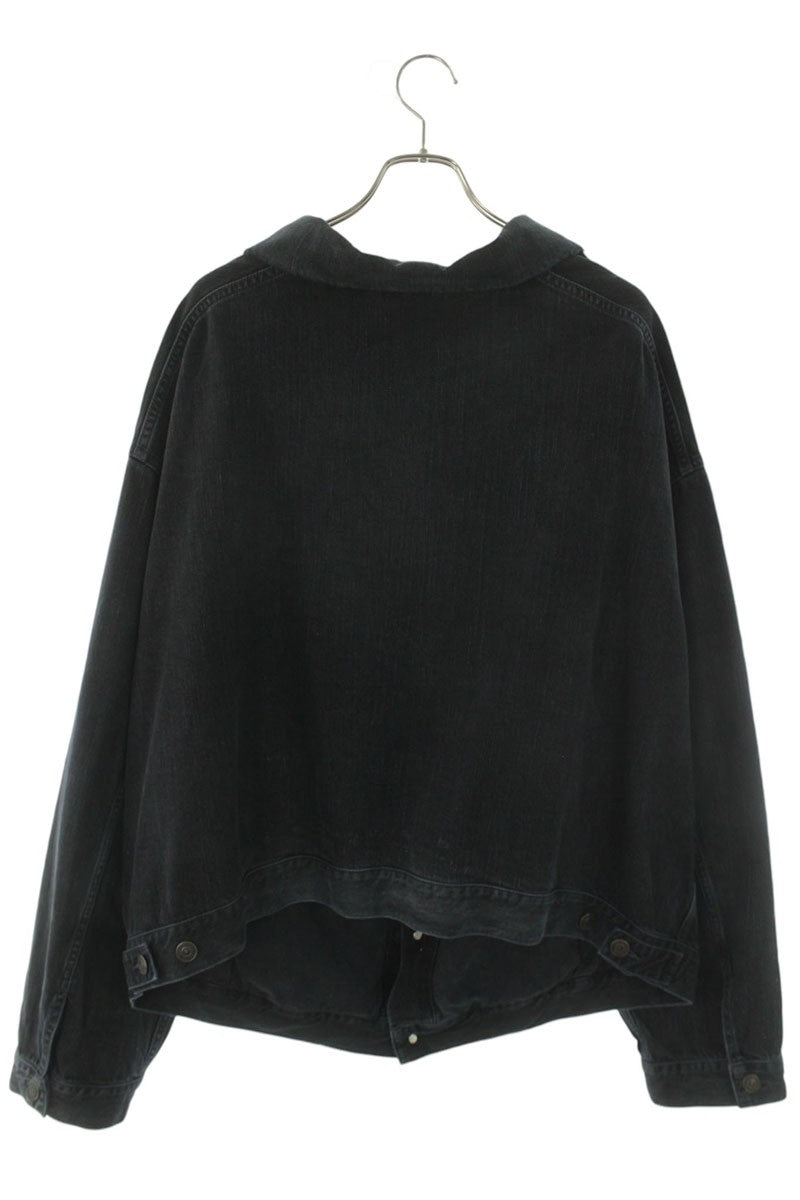 BALENCIAGA Off-Shoulder Distressed Denim Jacket Black Size L
