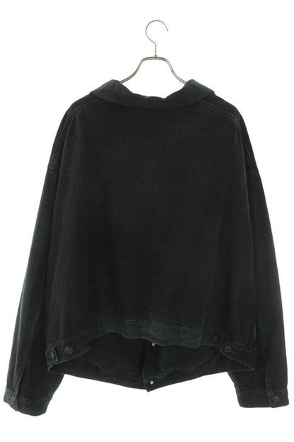 BALENCIAGA Off-Shoulder Distressed Denim Jacket Black Size L