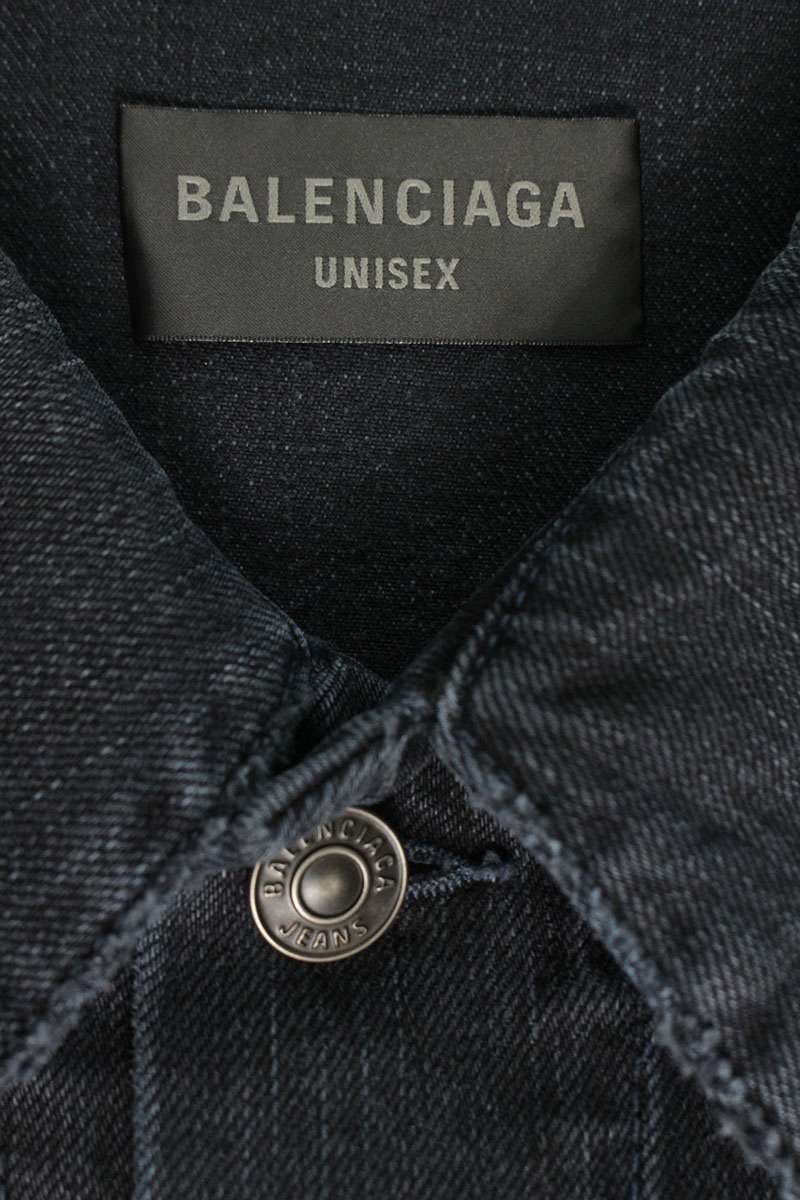 BALENCIAGA Off-Shoulder Distressed Denim Jacket Black Size L