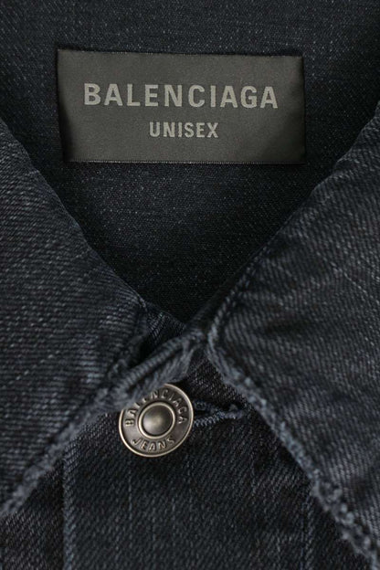 BALENCIAGA Off-Shoulder Distressed Denim Jacket Black Size L