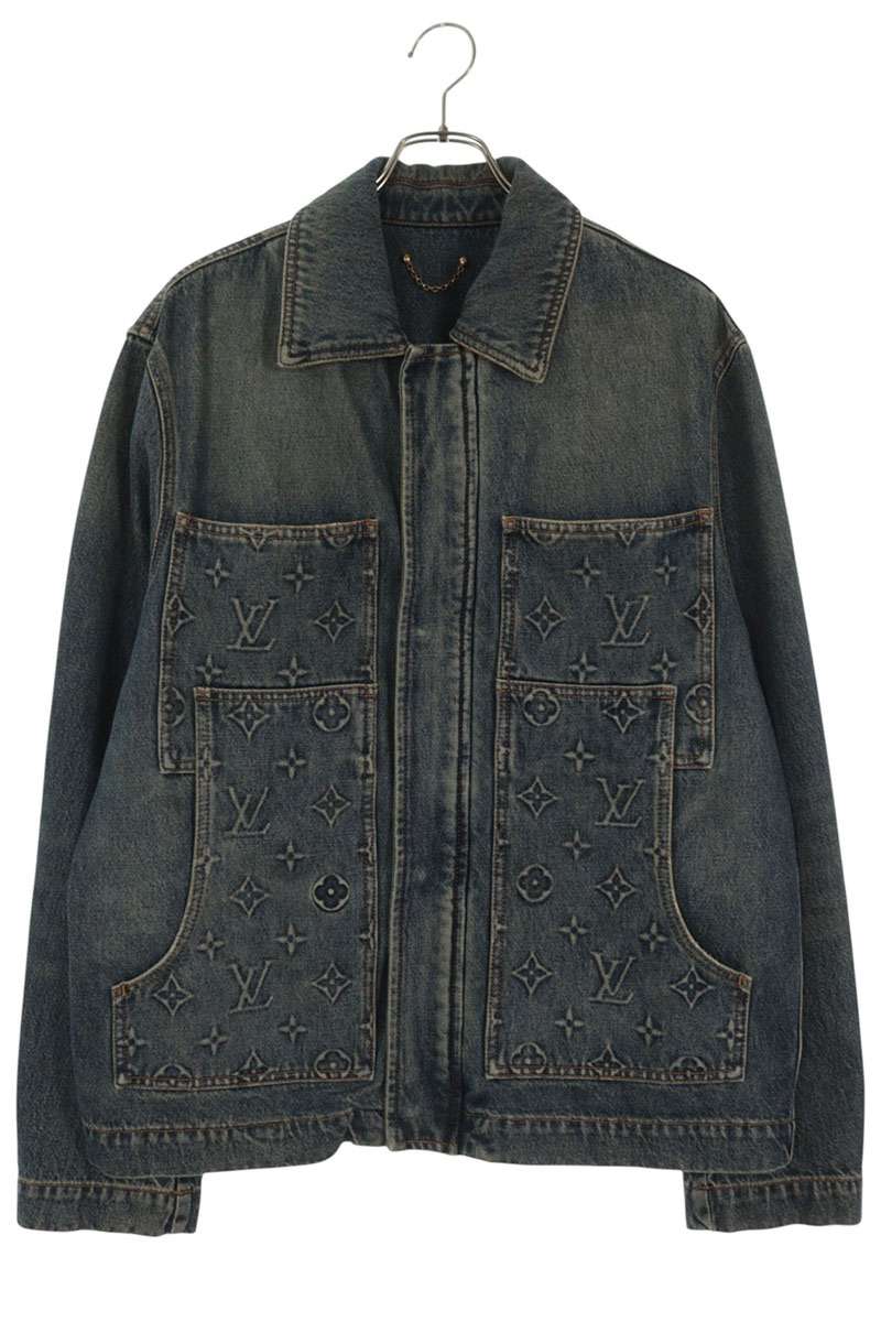 LOUISVUITTON 23AW Embossed Monogram Zip Denim Jacket Size 48