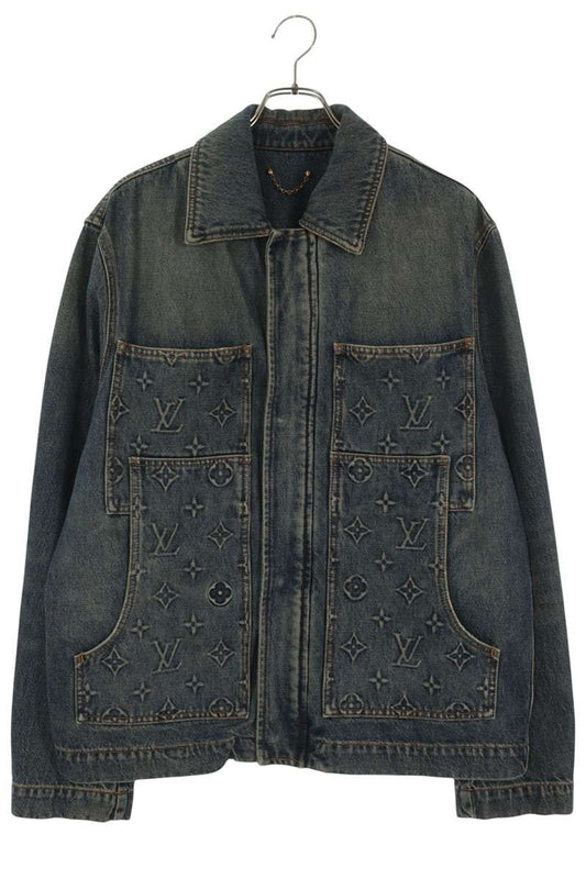 LOUISVUITTON 23AW Embossed Monogram Zip Denim Jacket Size 48