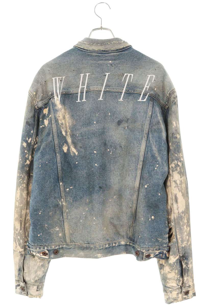 OFF-WHITE Check Lined Distressed Paint Denim Jacket Size M