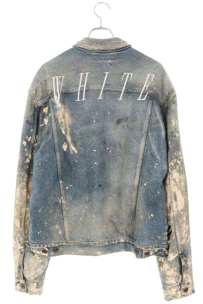 OFF-WHITE Check Lined Distressed Paint Denim Jacket Size M