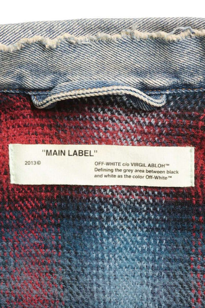 OFF-WHITE Check Lined Distressed Paint Denim Jacket Size M