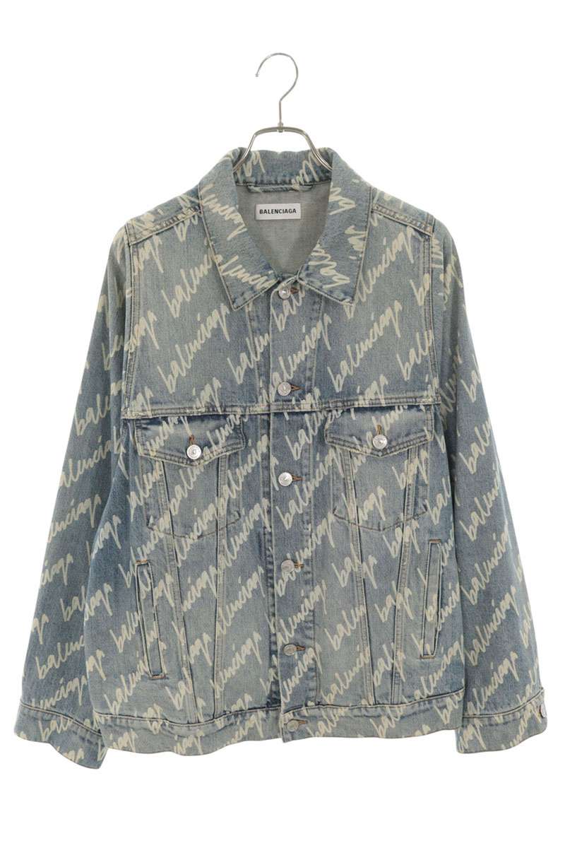 BALENCIAGA 22AW Logo All-Over Pattern Denim Jacket Size XXL