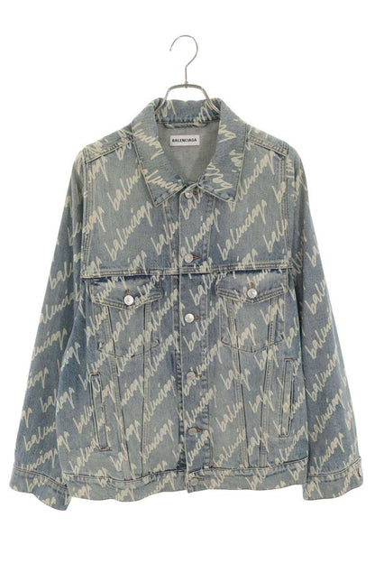 BALENCIAGA 22AW Logo All-Over Pattern Denim Jacket Size XXL