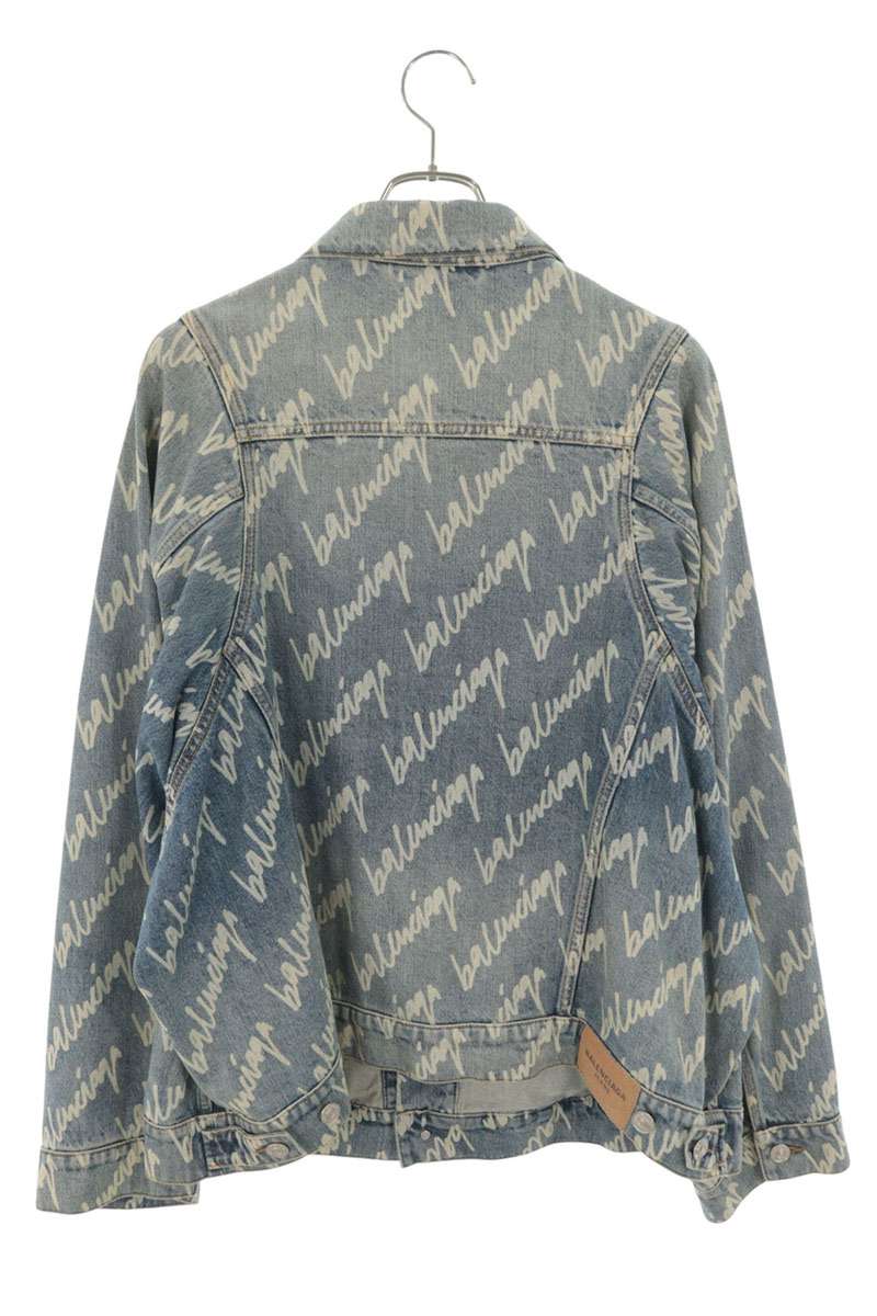 BALENCIAGA 22AW Logo All-Over Pattern Denim Jacket Size XXL