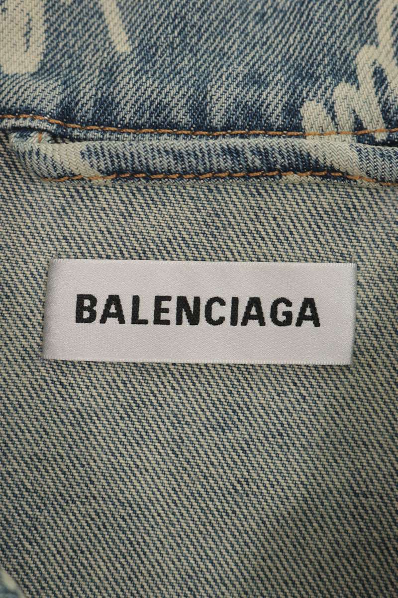 BALENCIAGA 22AW Logo All-Over Pattern Denim Jacket Size XXL