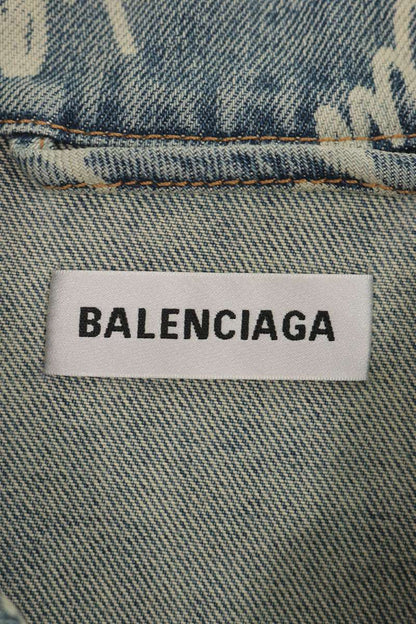 BALENCIAGA 22AW Logo All-Over Pattern Denim Jacket Size XXL