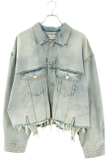 BALENCIAGA Oversized Cut-Off Denim Jacket Light Blue Size XS