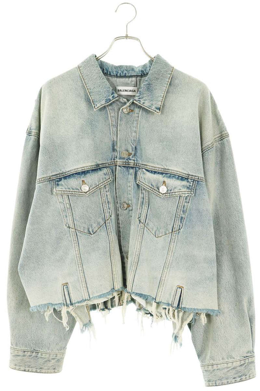 BALENCIAGA Oversized Cut-Off Denim Jacket Light Blue Size XS
