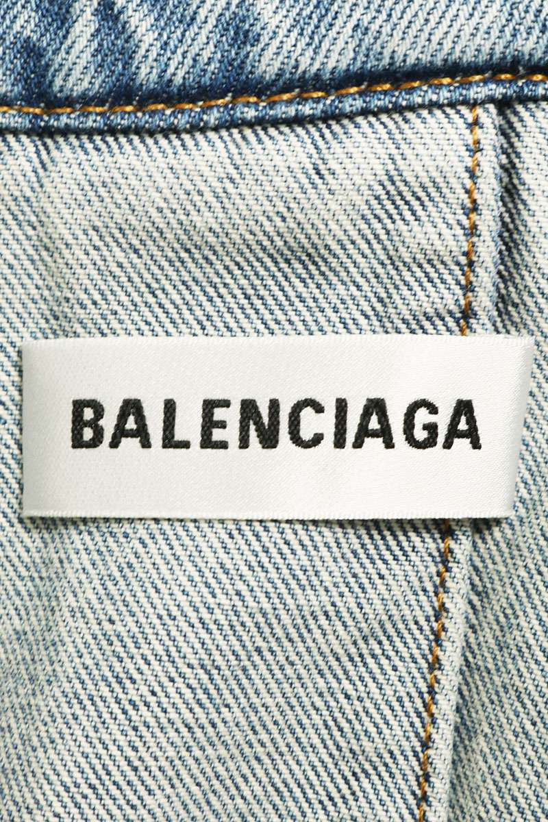 BALENCIAGA Oversized Cut-Off Denim Jacket Light Blue Size XS