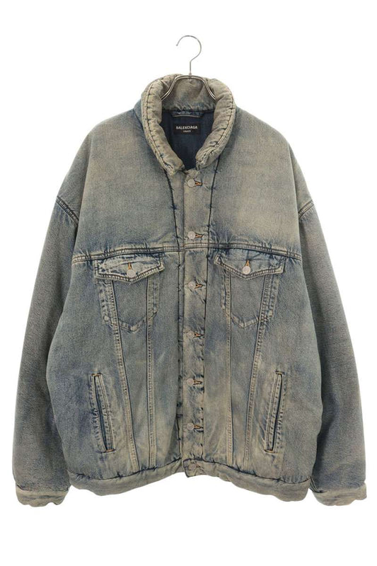 BALENCIAGA Padded Denim Jacket Blue Size 44