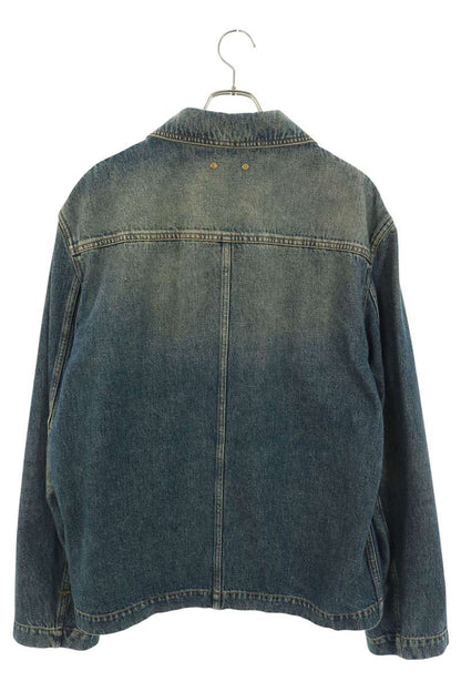 LOUISVUITTON Embossed Monogram Zip-Up Denim Jacket Size 52