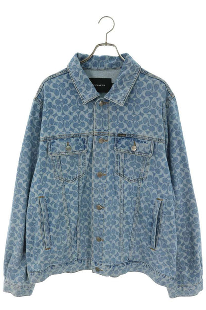 COACH Signature Denim Jacket w/Leather Trim Size XL