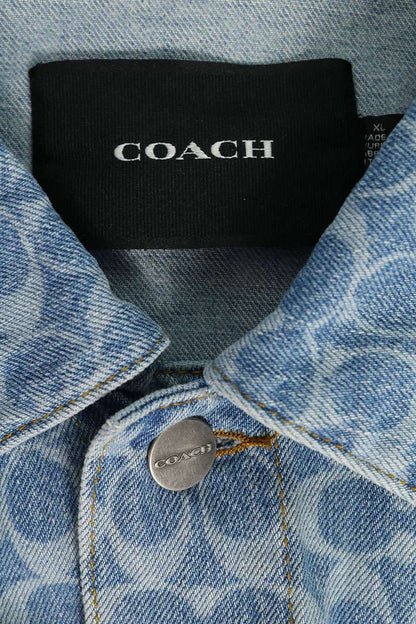 COACH Signature Denim Jacket w/Leather Trim Size XL