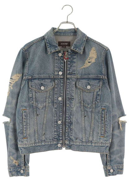 MASU Angel Damage Zip Denim Jacket Blue Size 44