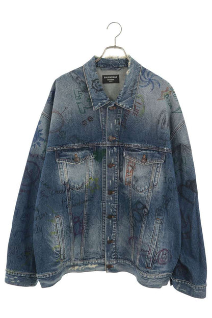BALENCIAGA 22SS Damaged Graffiti Denim Jacket Size 2