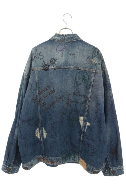 BALENCIAGA 22SS Damaged Graffiti Denim Jacket Size 2