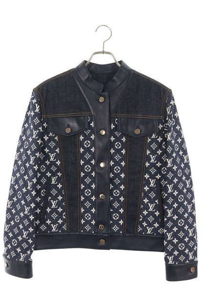 LOUISVUITTON Monogram Leather Trim Denim Navy White Jacket Size M