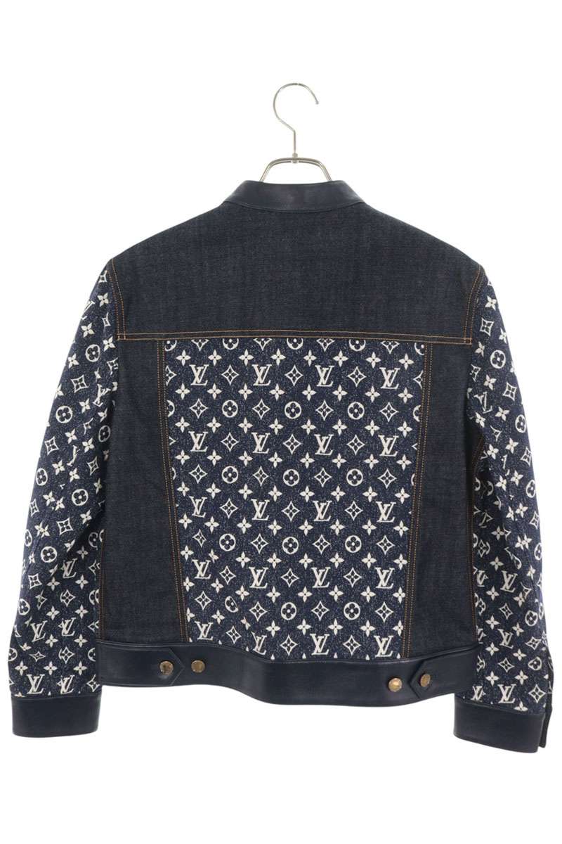 LOUISVUITTON Monogram Leather Trim Denim Navy White Jacket Size M