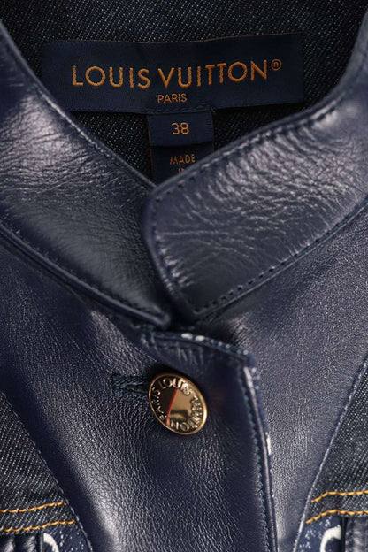 LOUISVUITTON Monogram Leather Trim Denim Navy White Jacket Size M