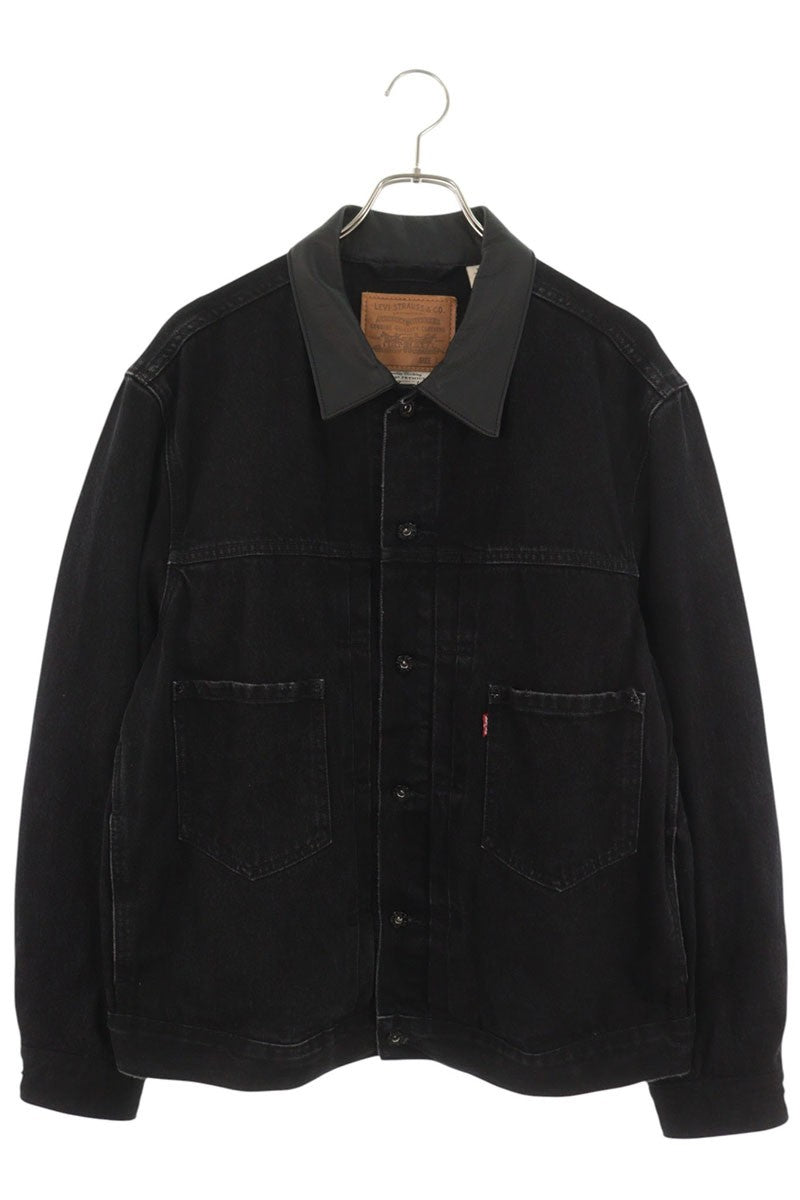 LEVI'S 2nd Type Leather Collar Trucker Jacket Black Size L