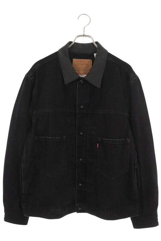 LEVI'S 2nd Type Leather Collar Trucker Jacket Black Size L
