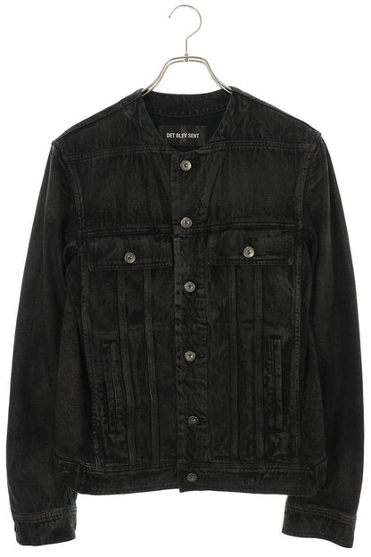 DET BLEV SENT No Collar Coated Denim Jacket Black Size S
