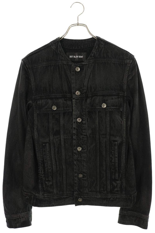 DET BLEV SENT No Collar Coated Denim Jacket Black Size S
