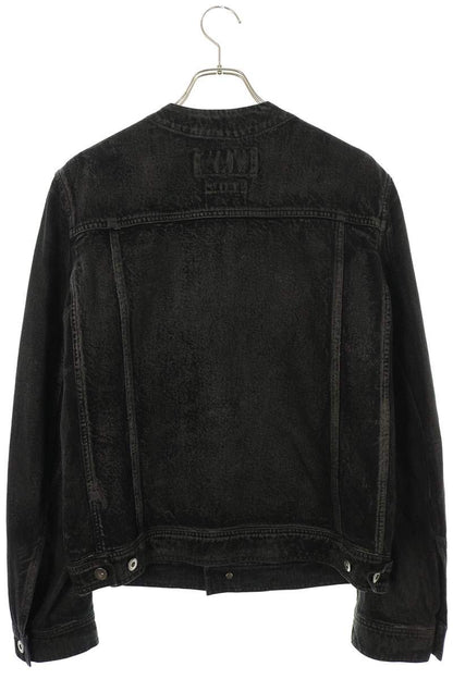 DET BLEV SENT No Collar Coated Denim Jacket Black Size S