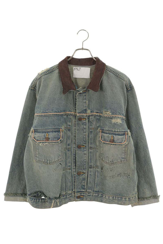 Paly Hollywood BUFFALO 66 Leather Collar Denim Jacket Size L
