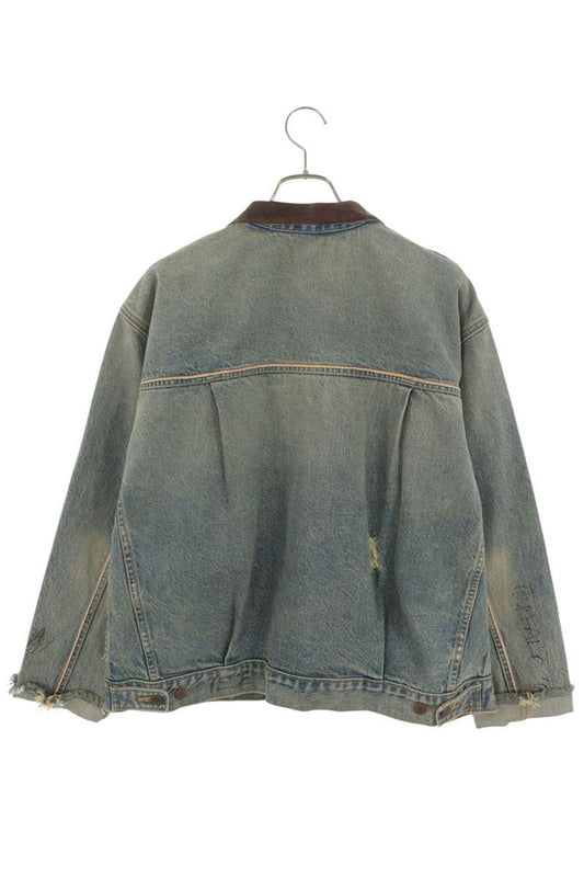 Paly Hollywood BUFFALO 66 Leather Collar Denim Jacket Size L